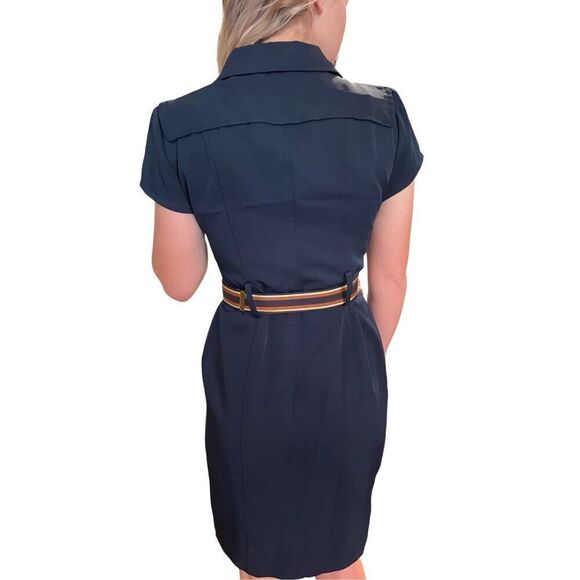 Vintage Navy Blue Structured Dress - 6 Petite - Pleated Detail - Picture 3 of 7